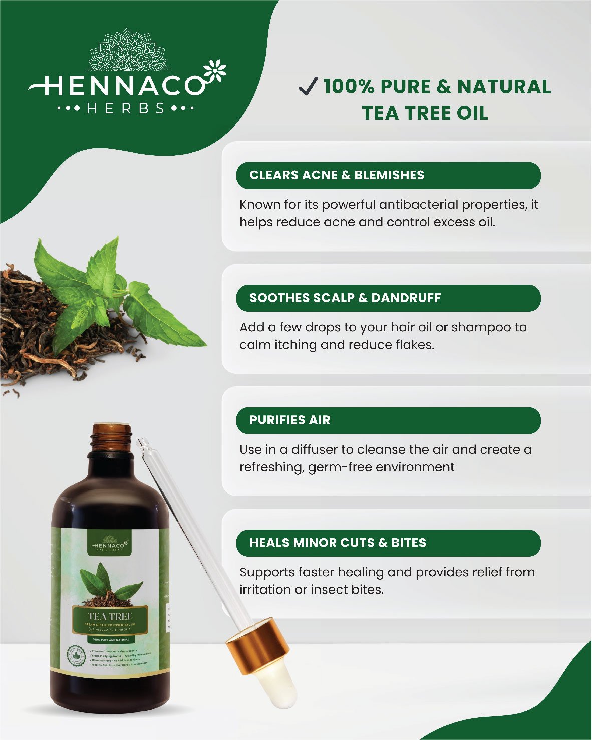 HENNACO TEA TREE ESSENTIAL OIL 100ml - Image 4