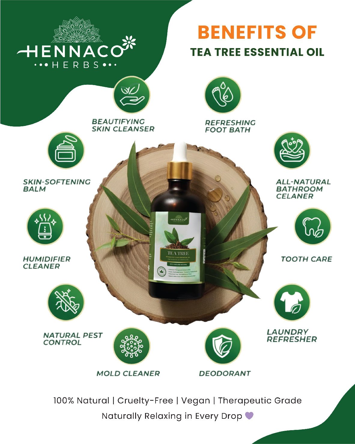 HENNACO TEA TREE ESSENTIAL OIL 100ml - Image 2