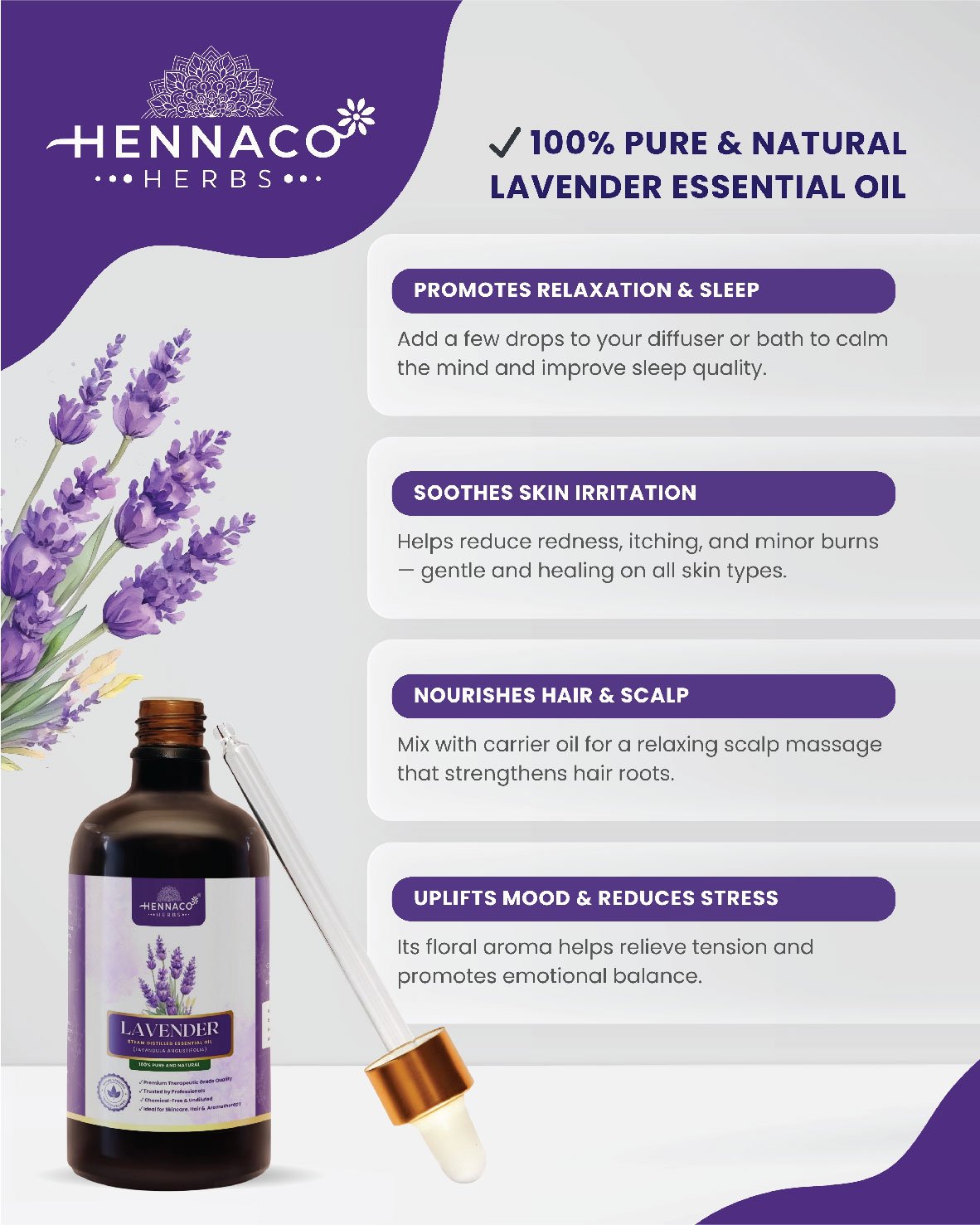 HENNACO LAVENDAR ESSENTIAL OIL 100ml - Image 4