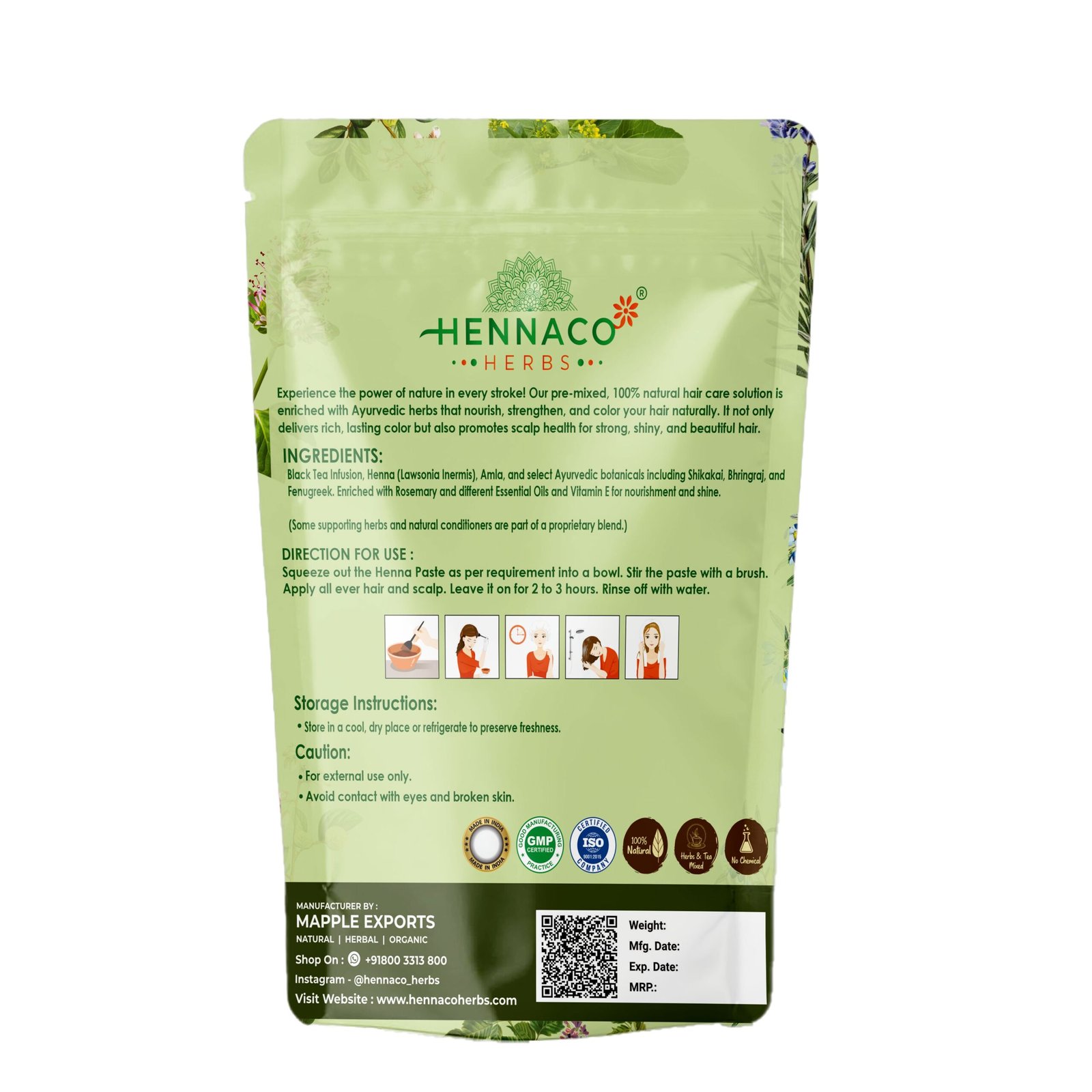 Hennaco Natural Henna Paste for Hair – Fresh Ready-to-Use Pre-Soaked in Black Tea and Herbs, Sojat Henna, Rich Brown Shade - Image 2