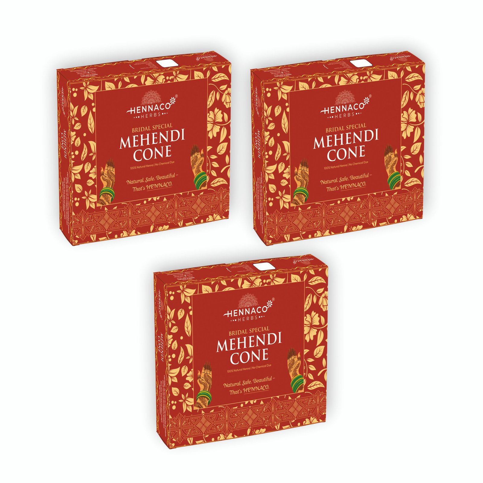 Hennaco Premium Mehendi Cone Box – 100% Natural Henna Paste | Long-Lasting Color | Smooth Application Pack of 3